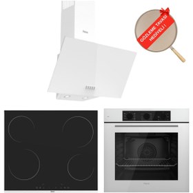 Resim FlowArt Forte Vitroseramik Elektrikli Beyaz Ankastre Set ( D087 + Ms261 + QBL62CB ) 