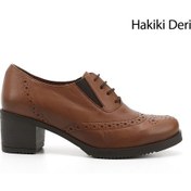 Resim Gönderi R Taba Antik Bağcıklı Orta Kalın Topuklu Hakiki Deri Oxford Ayakkabı Taba 