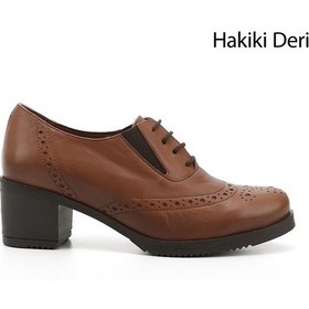 Resim Gönderi R Taba Antik Bağcıklı Orta Kalın Topuklu Hakiki Deri Oxford Ayakkabı Taba 