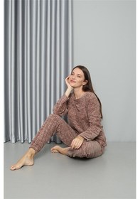 Resim Akbeniz Welsoft Polar Kadın Pijama Takımı 8519 - L Sütlü Kahverengi 
