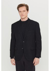Resim Premıum Altınyıldız Erkek Sıyah Yünlü Regular Fit Normal Kesim Mono Yaka Kapak Cepli Blazer Ceket Siyah 