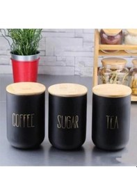 Resim Mien Duo100.s Bambu Kapaklı Siyah Cam Kavanoz 3 Lü 