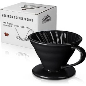 Resim Vestron Siyah V60 02 Dripper Seramik Kahve Demleme Ekipmanı (Black Ceramic) 