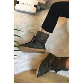 Resim Ruxene Emily Düz Topuklu Bağcıklı Kar Botu Suni Deri Detaylı Rahat Yürüyüş İçin Sezonun Favorisi 