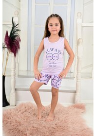 Resim Kız Çocuk Askılı Pijama Takımı Always Smile Somon Lila 