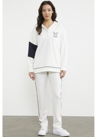 Resim Kelebek Baskılı Oversize Scuba Eşofman Takım - Ekru 001 