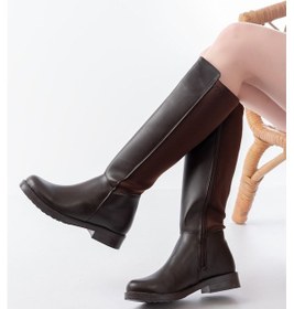 Resim 165-305 Kahve Arka Streç Fermuarlı Günlük Kadın Çizme Altın - Siyah 