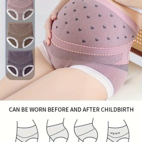 Resim 3 Parça Kadın Yüksek Bel Hamilelik İç Çamaşırı - Kalp Dantel Detaylı, Anti-Yıkanma Tasarımı ve Nefes Alabilen Mesh Kumaş ile Tüm Hamilelik Dönemleri için (Makinede Yıkanabilir) 