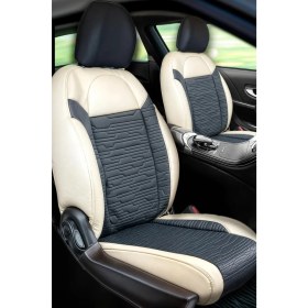 Resim Honda Civic Fb7 Uyumlu Oto Koltuk Kılıfı Deri, Kumaş Premium Bej Siyah 