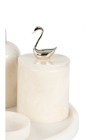 Resim MIARIK DESIGN & DEKORASYON Dekoratif Beyaz Mermer Pamukluk Gümüş Sılver Kuğu Detaylı 