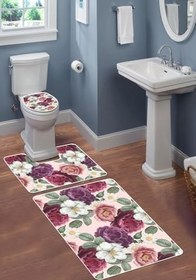 Resim Modern Desenli Dijital Baskı 3’lü Banyo Paspas Takımı Yıkanabilir Kaymaz Tabanlı Klozet Takımı KLZ0053 