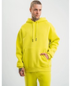 Resim Unisex Double Oversize Kapşonlu Basic Sweatshirt - Sarı Çok Renkli 