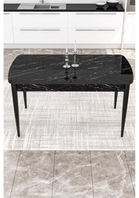 Resim Canisa Concept Zen Serisi 80x132 Mdf Açılabilir Siyah Mermer Desen Masa Takımı 4 Mor Sandalye Ve 1 Bench Masa Siyah Mermer Sandalye Ve Bench Mor 