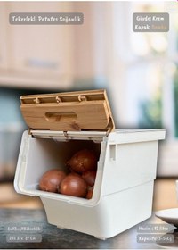 Resim Tekli Bambu Renk Tekerlekli Patateslik Soğanlık Oyuncaklık Erzak Kutusu Sebzelik 12 Lt Bambu-krem 