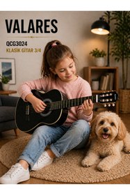 Resim valares Qcg3024 36 inç. siyah Klasik Gitar Çocuklar İçin İdeal Yumuşak Tını Kolay Çalım Çanta Ve Pena Hediye Siyah 