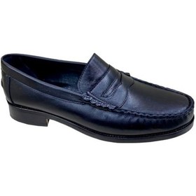 Resim Deri Siyah Kösele Taban Klasik Ayakkabı 