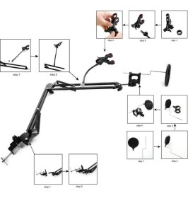 Resim Microcase 3in1 Hareketli Tasarım Profesyonel Mikrofon Standı + Pop Filtre + Telefon Tutucu - AL2552 