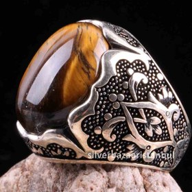 Resim Tigers Eye Stone Jewelry Solid 925 Sterling Silver Men Ring - US: 13.75 / 72 mm / Turk: 32 