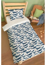 Resim Organik Tek Kişilik Nevresim Takımı 160x220 - Balina Masalı Renkli 