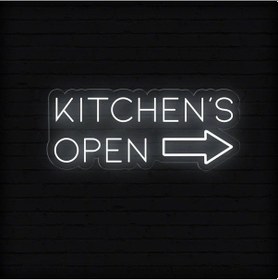 Resim Kıtchen's Open Yazılı Ve Şekilli Neon Tabela Beyaz 