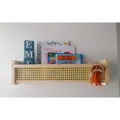 Resim Ahşap Hazeran Rattan Duvar Rafı Çocuk Odası Montessori Kitaplık 55cm 