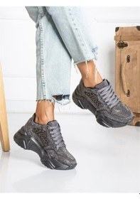 Resim Prego Tayyar Gri Taşlı Yüksek Taban Bağcıklı Poli Hafif Taban Kadın Spor Gumüş 13120 Gm Gümüş 