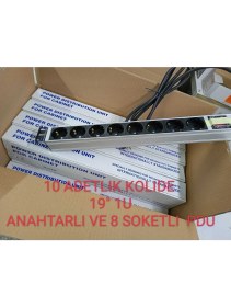 Resim AMP 19" 1u 8'li Schuko Anahtarlı Alüminyum Rack Kabin Pdu(10 Adet) 