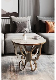 Resim Faymend Kelebek Motifli Fiskos - Yan Sehpa Krem Krem 