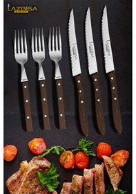 Resim Hand Craft Serisi Steak Et Bıçağı Çatalı 6 Lı Set Mutfak Bıçak Seti Hds-69 Kahverengi 