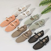 Resim Vintage tarzı kare burunlu peep-toe düz ayakkabılar - Nefes alabilen kumaş, tokalı kapanış, tüm mevsimler için rahat ayakkabılar, beige, beyaz, yeşil ve siyah, tüm mevsimler için rahat ayakkabılar|Vintage tarzı tasarım|Nefes alabilen kumaş 