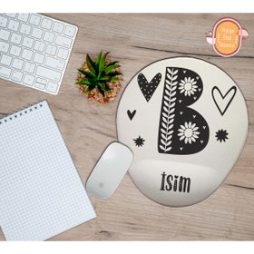 Resim hediye kapımda Kişiye Özel Motif Harf Temalı Mousepad Bilek Destekli B Harfi 