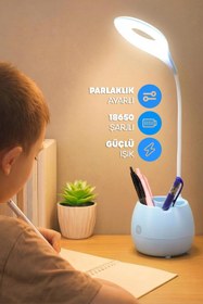 Resim Thundara Şarjlı Masa Lambası Işık Ayarlanabilir Kalemlik Telefon Stand Ders Çalışma Okuma Işığı 0620 Turkuaz 