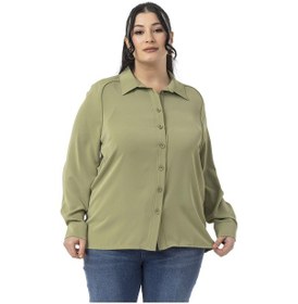 Resim Büyük Beden Reglan Kollu Fıstık Yeşili Gömlek Fıstık Yeşili 