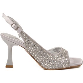 Resim aspor Gümüş Saten Taş İşlemeli Kadın Abiye Ayakkabı 