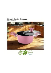 Resim 18 Cm Granit Derin Tencere Cam Kapak - Mürdüm Mürdüm 