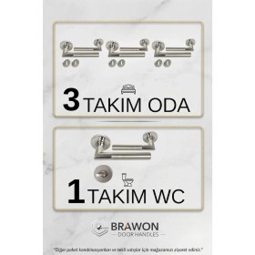 Resim Brawon Vega Saten Nikel Paslanmaz Kapı Kolu Seti - 3 Takım Oda + 1 Takım Wc 