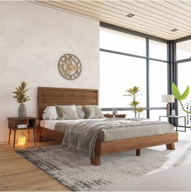 Resim Hüma Model Ceviz Renk Çam Ahşap Karyola Ve İki Komodin Set Yatay -285 100 x 200 