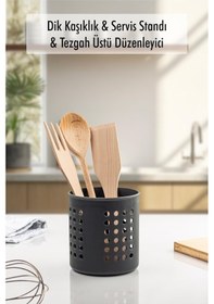 Resim Füme Silindir Dik Kaşıklık & Tezgah Üstü Düzenleyici & Servis Standı Şeffaf 