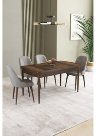 Resim Ikon Barok Desen 80x132 Mdf Açılabilir Yemek Masası Takımı 4 Adet Sandalye Gri 