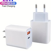Resim Avrupa ve Amerika Prizli USB Duvar Şarj Cihazı, 20W-30W Hızlı Şarj Adaptörü, 110-240V AC Seyahat Şarj Cihazı USB Bağlantısı ile, for iPhone, Android, Dizüstü Bilgisayarlar ve Tabletler için Uygun 