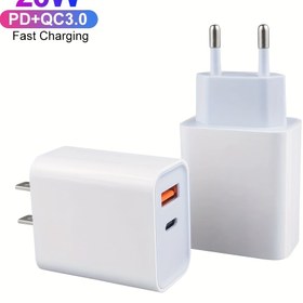 Resim Avrupa ve Amerika Prizli USB Duvar Şarj Cihazı, 20W-30W Hızlı Şarj Adaptörü, 110-240V AC Seyahat Şarj Cihazı USB Bağlantısı ile, for iPhone, Android, Dizüstü Bilgisayarlar ve Tabletler için Uygun 