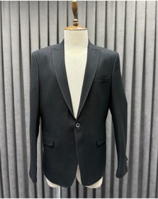 Resim Avni Ceylan Erkek Siyah Dokuma Detaylı Tek Düğme Blazer Ceket 