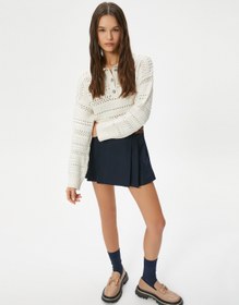 Resim Polo Yaka Ajurlu Kazak Uzun Kollu Parlak Çiçek Düğme Detaylı 