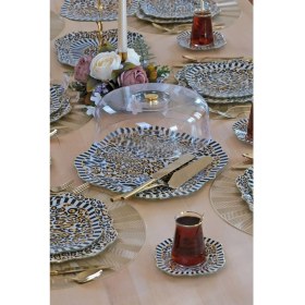 Resim Glore Leopard Altın Yaldızlı Cam Kek Fanusu 