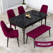 Resim Canisa Concept Kar Serisi, Mdf 80X132 Açılabilir Masa Takımı, Siyah Mermer Desen Masa, 4 Sandalye 1 Bench 