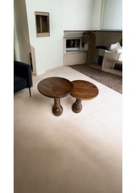 Resim Wood Ahşap 2'li Set Konik Mantar Yan Sehpa Modern Fiskos / Ceviz 