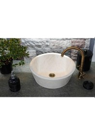 Resim Bej Silindir Mermer Lavabo 