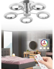 Resim İstanbul Avize Halka Plafonyer Tavan Gümüş 5'li Kumandalı 3 Renk 