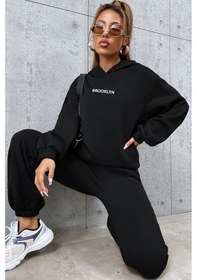 Resim Unisex Brooklyn Baskılı Eşofman Takımı Siyah 