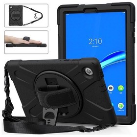 Resim Lenovo Uyumlu Tab M10 Plus Tb-x606f Darbeye Dayanıklı Renkli Silikon + Pc Koruyucu Kılıf Tutucu Ve El Kayışı Ve Omuz Askısı İle 
